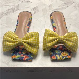 Betsey Johnson Yellow and Blue Bow Sandals